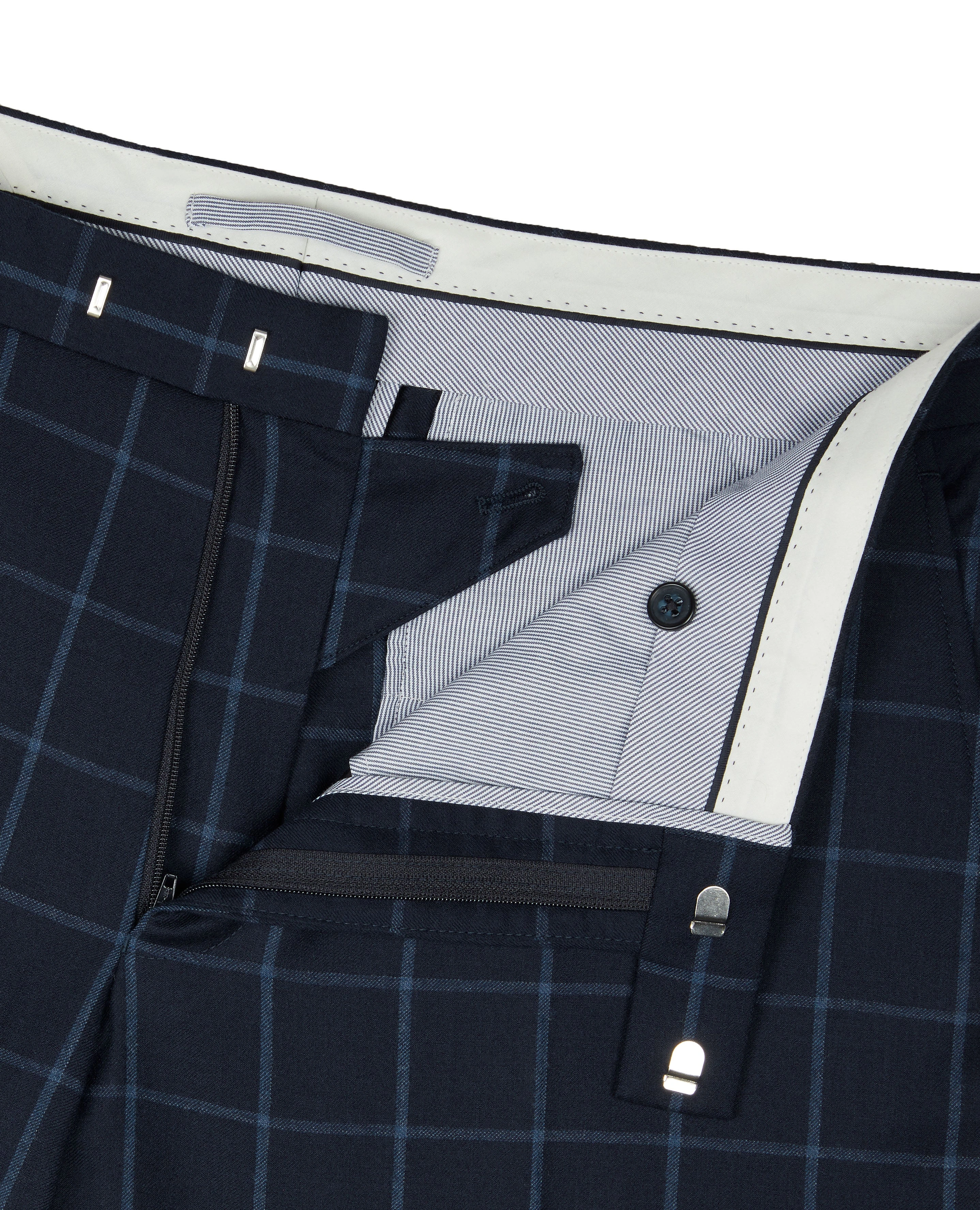 Adelphi: Edler, schlanker Navy-Anzug mit feinem Windowpane-Karomuster – Italienische Eleganz für den Mann